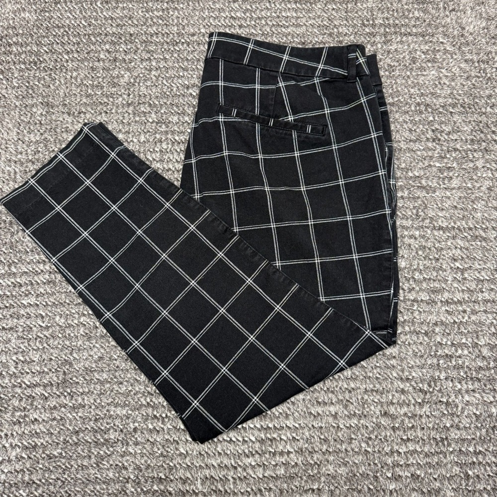Old Navy Womens Pixie High Rise Pants Size 16 Black White Plaid Grid Stretch‎